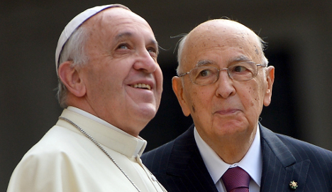 Pope Francis and Giorgio Napolitano. Photo by Vincenzo Pinto/AFP