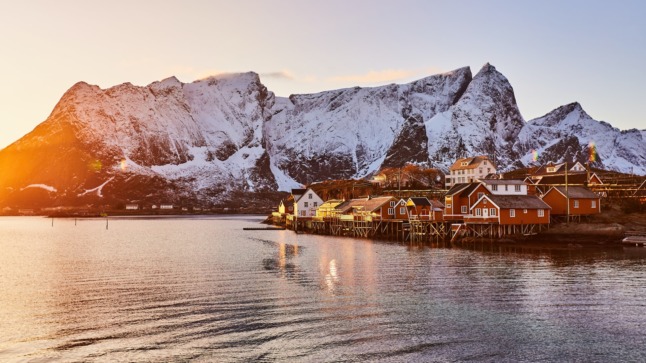 Pictured is the sun rising over Lofoten. 