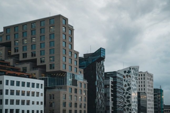 Pictured are high rise buildings in Oslo.