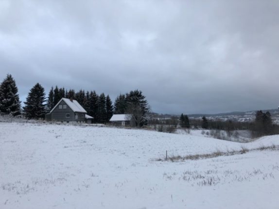 Pictured are snowy fields near Trondheim, central Norway 